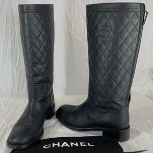New CHANEL CC Logo High Top Women's Boots EU 40 US 9.5
